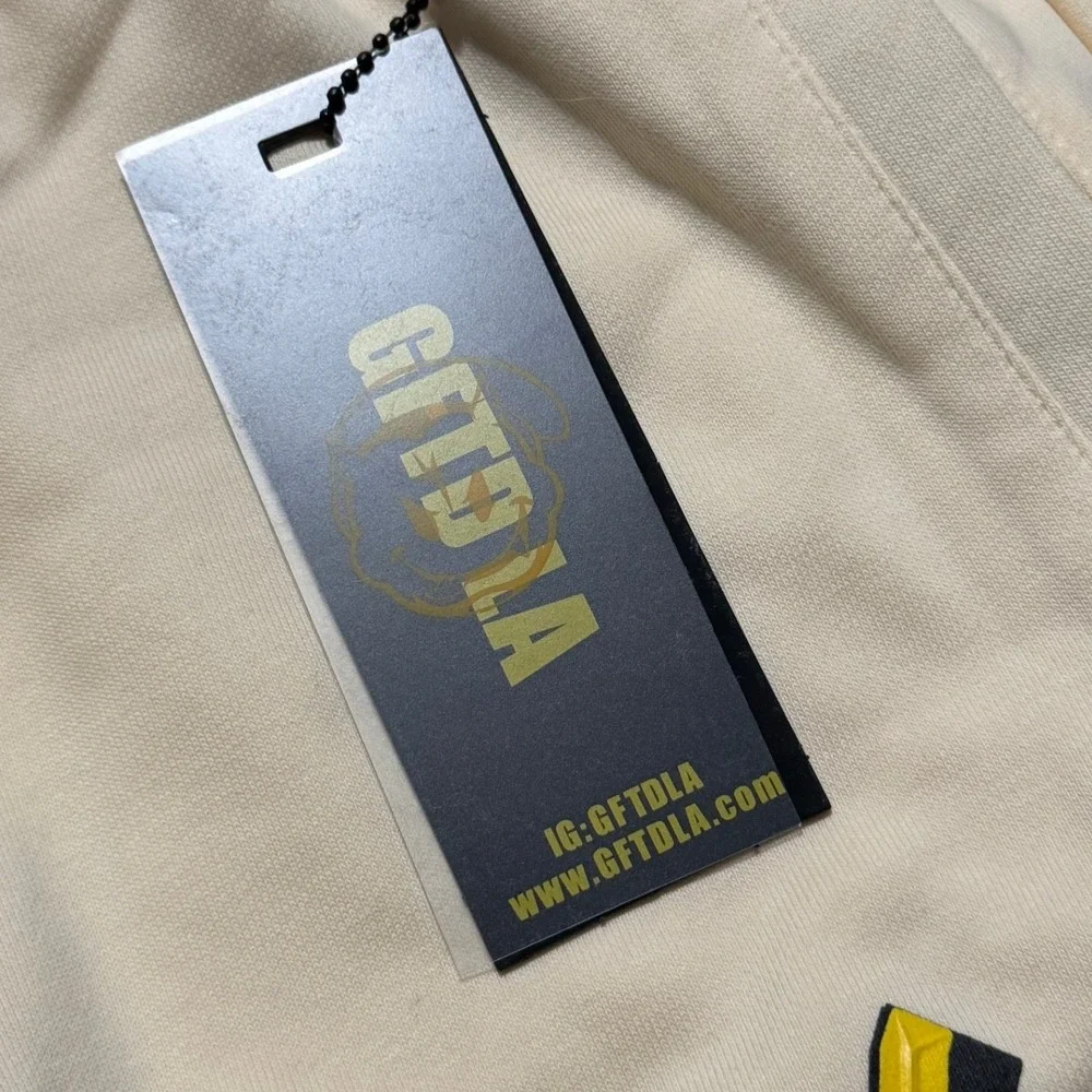 GFTD LA XXX Records Shorts Mens Medium Bone Cream Graphic Fleece Sweat Shorts